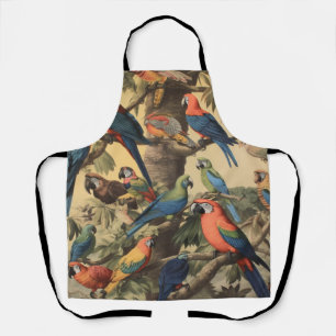Tablier Scène botanique vintage perroquets colorés dans un