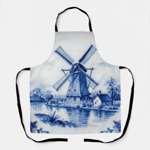 Tablier Scène de canal classique avec moulin à vent bleu d