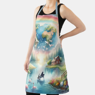 Tablier Scène de fantaisie terre arc-en-ciel fantaisiste