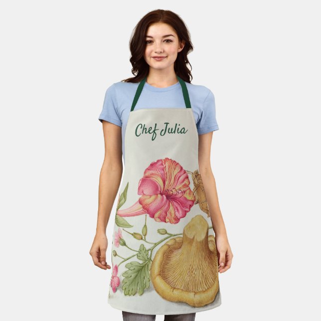 Tablier Scène de jardin avec fleurs, papillon et champigno (Porté)