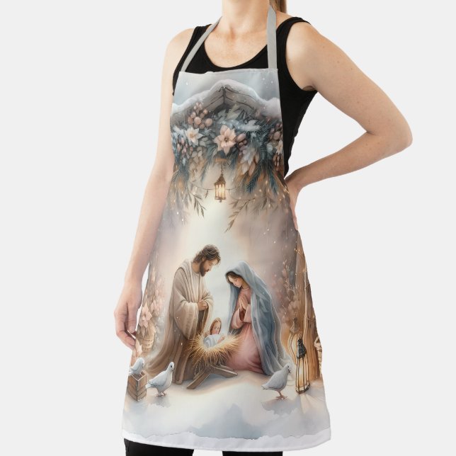 Tablier Scène de la Nativité rustique avec fleurs d'hiver (Insitu)