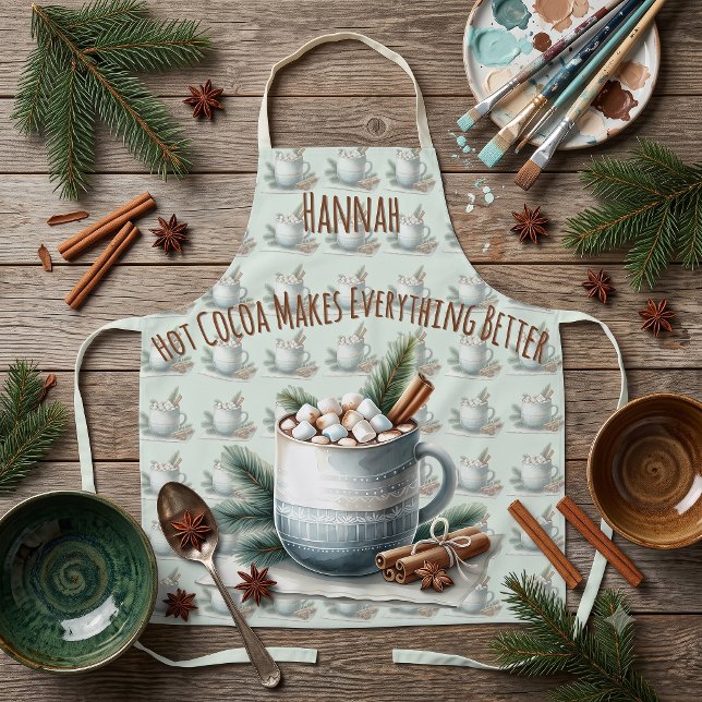 Tablier Scène de mug Marshmallow au Cacao Cosy d'Hiver (Cozy Winter Cocoa Marshmallow Mug Scene Apron)