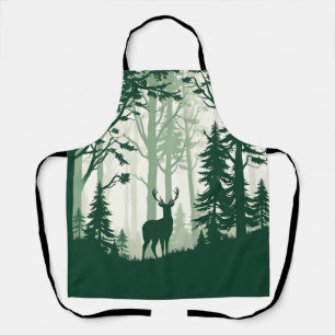 Tablier Scène de nature silhouette de forêt de cerfs