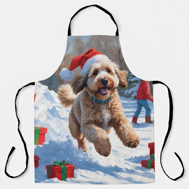 Tablier Scène de neige festive de Noël Bernedoodle (Recto)