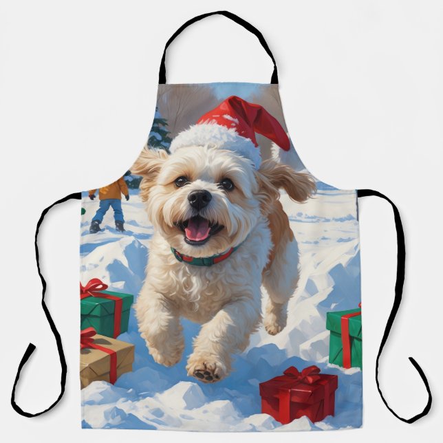 Tablier Scène de neige festive de Noël Bichon Frise (Recto)