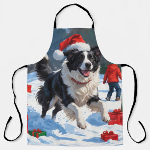 Tablier Scène de Noël festive avec Border Collie dans la n