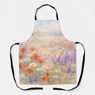 Tablier Scène de prairie de fleurs sauvages à l'aquarelle