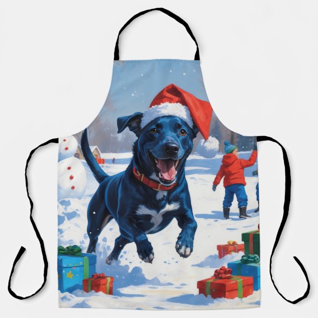 Tablier Scène festive de Noël avec Blue Heeler dans la nei (Recto)