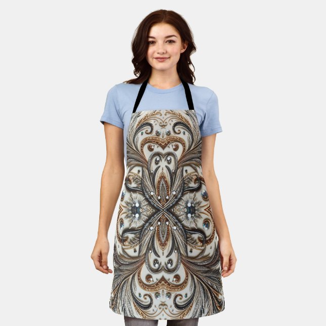 Tablier Schéma floral brillant avec pierre de gemme (Porté)