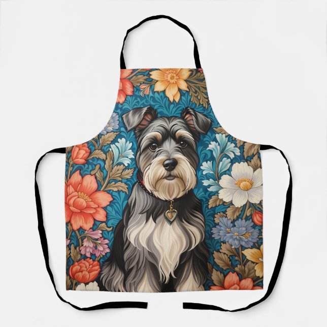 Tablier Schnauzer joyeux floral inspiré de William Morris (Recto)