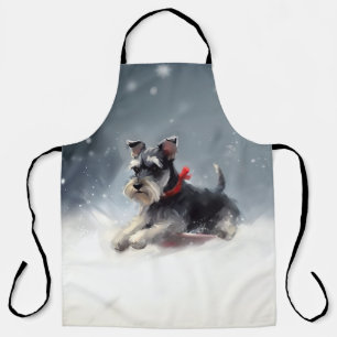 Tablier Schnauzer miniature neige de Noël hiver