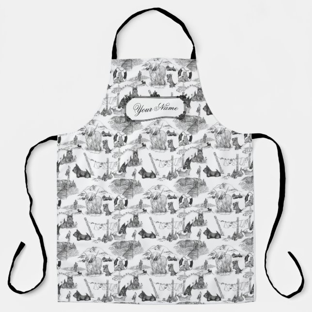 Tablier SCOTTISH Terrier Black Toile avec nom personnalisé (Recto)