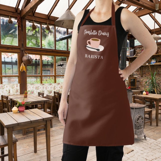 Tablier Script de nom de tasse brune Barista (Créateur téléchargé)