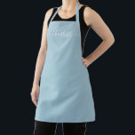 Tablier Script élégant nom personnalisé élégant bleu franç<br><div class="desc">Personnalisé français bleu personnalisé moderne nom de script texte monogramme couleur uni simple girly élégant élégant français bleu et blanc cuisine Apron. Customisez,  personnalisez-le avec le nom,  le devis,  l'expression ou le texte. Idéal pour cuisiniers,  chefs,  poteries,  céramiques,  artisanat,  travail,  cuisine,  boulangerie,  barbecue,  grill,  etc</div>