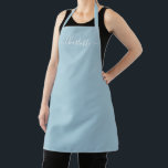 Tablier Script élégant nom personnalisé élégant bleu franç<br><div class="desc">Personnalisé français bleu personnalisé moderne nom de script texte monogramme couleur uni simple girly élégant élégant français bleu et blanc cuisine Apron. Customisez,  personnalisez-le avec le nom,  le devis,  l'expression ou le texte. Idéal pour cuisiniers,  chefs,  poteries,  céramiques,  artisanat,  travail,  cuisine,  boulangerie,  barbecue,  grill,  etc</div>
