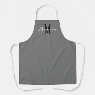 Tablier Script gris moderne Monogramme Cuisine personnalis