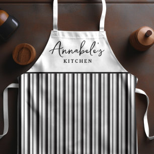 Tablier Script moderne en bande noire et blanche Personnal
