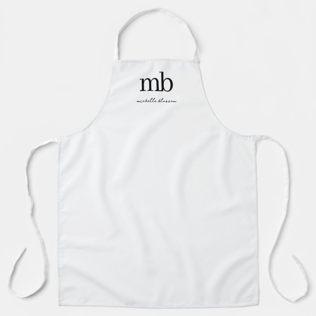 Tablier Script moderne noir blanc tendance Monogramme init (Recto)