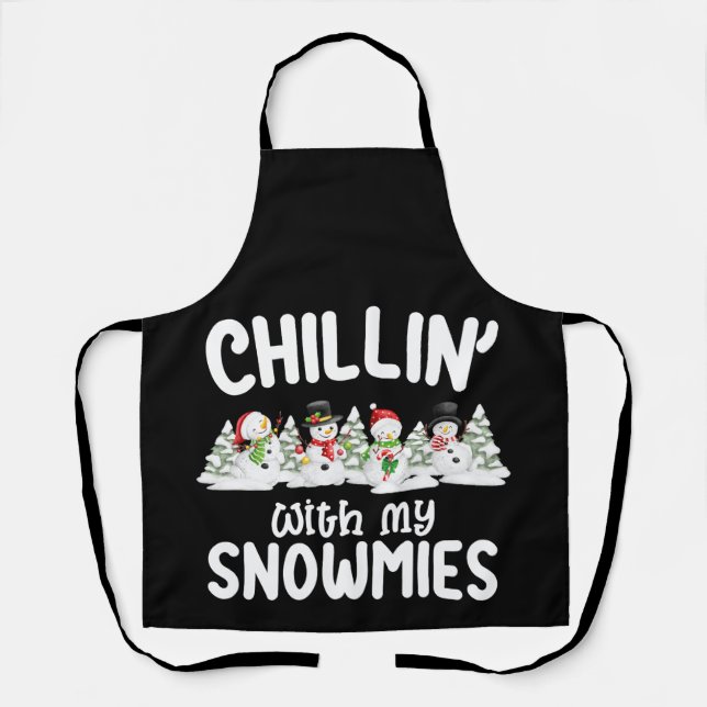 Tablier Se détendre avec mes bonshommes de neige Noël (Recto)