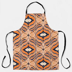 Tablier Seamless Oriental pattern, black, orange ornament.