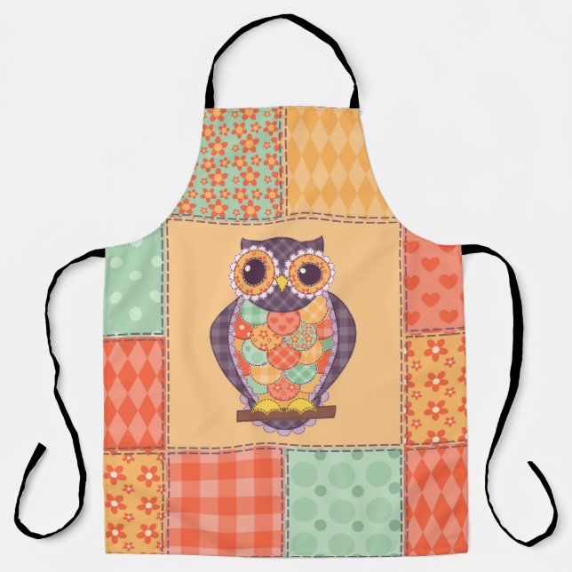 Tablier Seamless patchwork owl pattern. Vintage background (Recto)