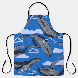 Tablier Seamless pattern of blue whales. Hand drawn vintag
