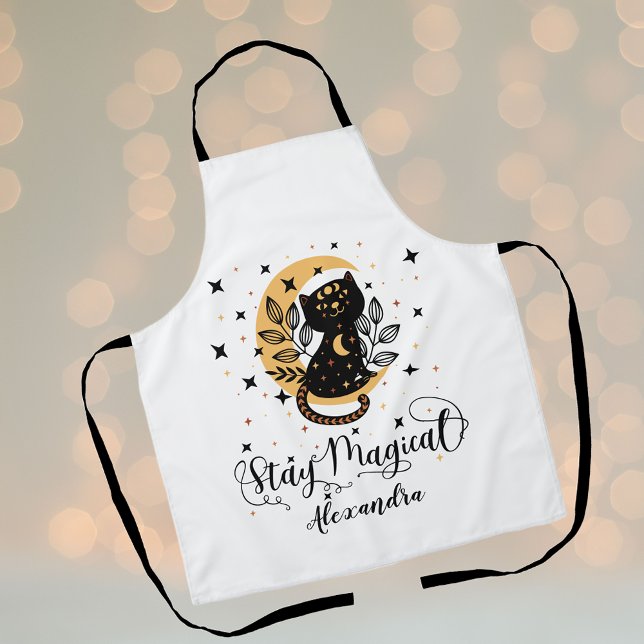 Tablier Séjour personnalisé Magique Chat noir (Personalized Stay Magical Black Cat Apron)