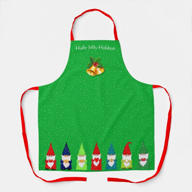Tablier Sept nains de Noël sur fond vert (Recto)