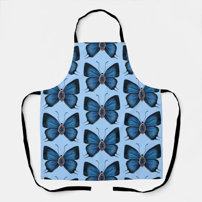 Tablier Septembre Motif papillon bleu saphir de naissance (Recto)