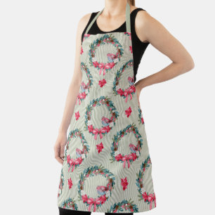 Tablier Serre et cardinal de Noël vert et rose