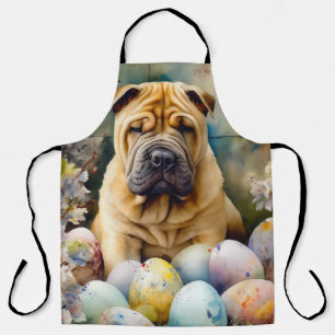 Tablier Shar Pei Chien avec Oeufs de Pâques Vacances