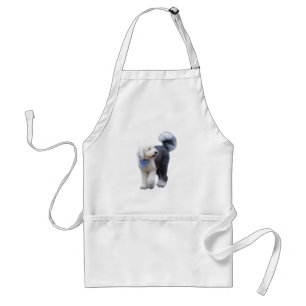 Tablier Sheepadoodle avec écharpe à carreaux bleus