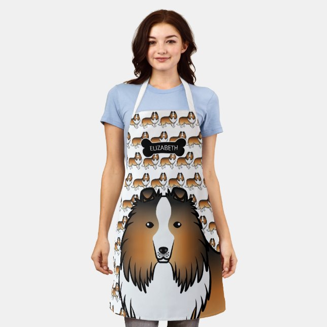Tablier Sheltie de dessin animé sable avec os de chien et  (Porté)