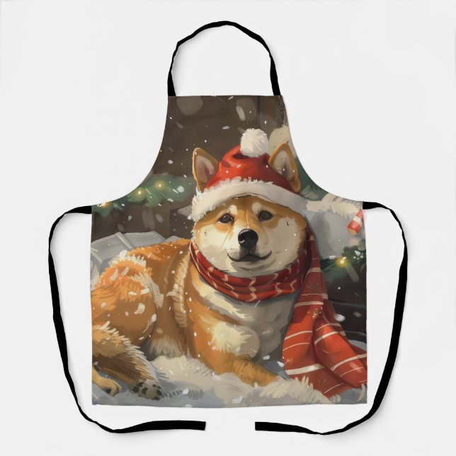 Tablier Shiba Inu Chien Festive de Noël (Recto)