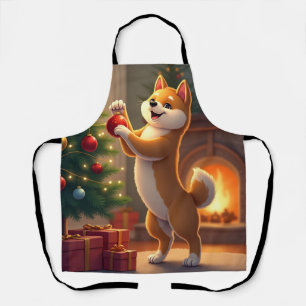 Tablier Shiba Inu Décorant l'Arbre de Noël Peinture