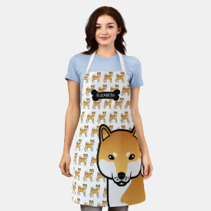 Tablier Shiba Inu rouge mignon chien de dessin animé & nom
