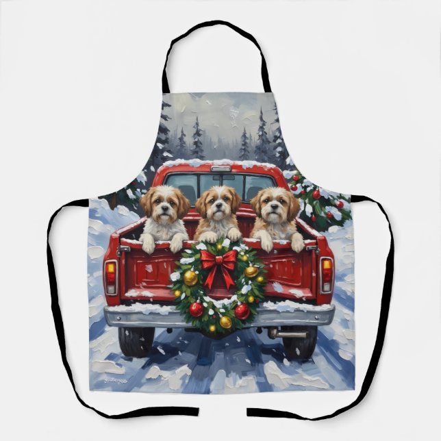 Tablier Shih Tzu Christmas Red Truck Holiday (Recto)
