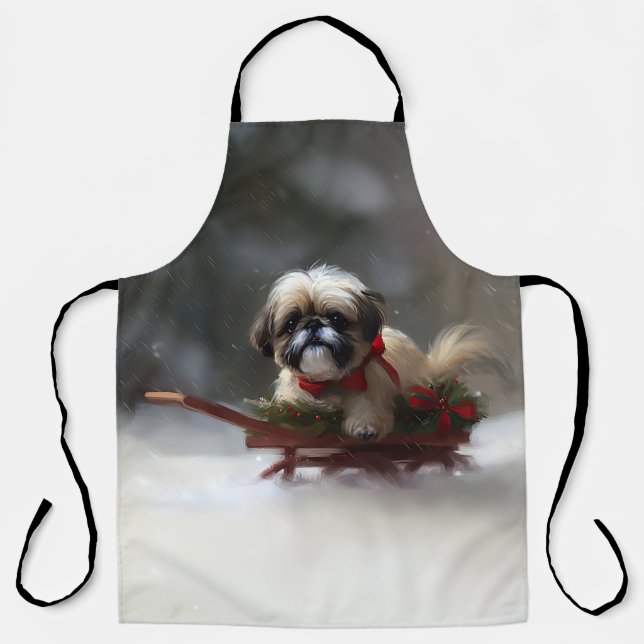 Tablier Shih Tzu Noël neige hiver (Recto)