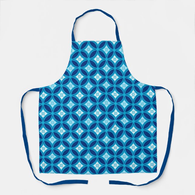 Tablier Shippo avec Motif à Fleur, Deep Indigo Blue (Recto)