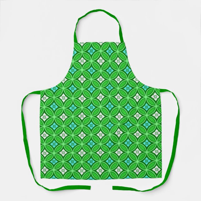 Tablier Shippo avec Motif à Fleur, Tons de Jade Green (Recto)