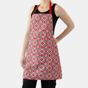 Tablier Shippo avec Motif Fleur, Rouge, Blanc et Gris