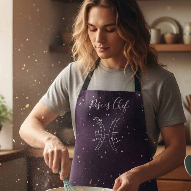 Tablier SIGNE Zodiaque Pisces Astrologie Apron pourpre (Perfect gift for the Pisces that loves astrology and aprons. Just add their name)