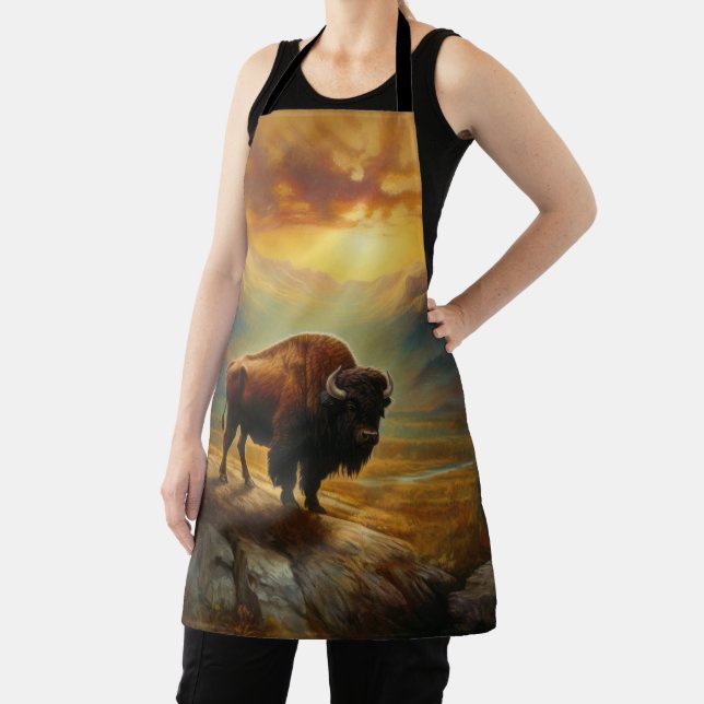 Tablier Silhouette de Bison de Buffalo au Coucher du Solei (Insitu)