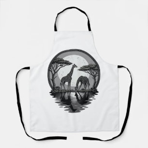 Tablier Silhouette de girafe vintage sous la lune Safari V