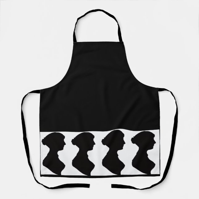 Tablier Silhouette de Jane Austen sur fond noir (Recto)