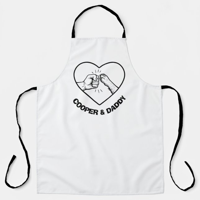 Tablier Simple Black Outline Chien et Papa Fist Bump (Recto)