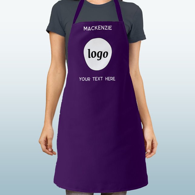 Tablier Simple Logo Texte Entreprise Marque foncé violet (Simple logo with custom text business branding promotional dark plum purple apron)