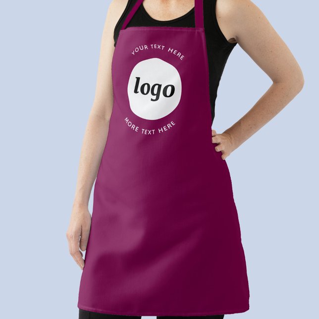 Tablier Simple Logo Texte Professionnel Promotionnel Rose  (Simple logo with custom text business branding promotional deep magenta pink burgundy apron)