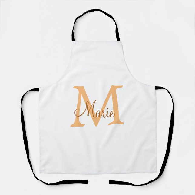 Tablier simple minimal add name monogram orange brown  thr (Recto)