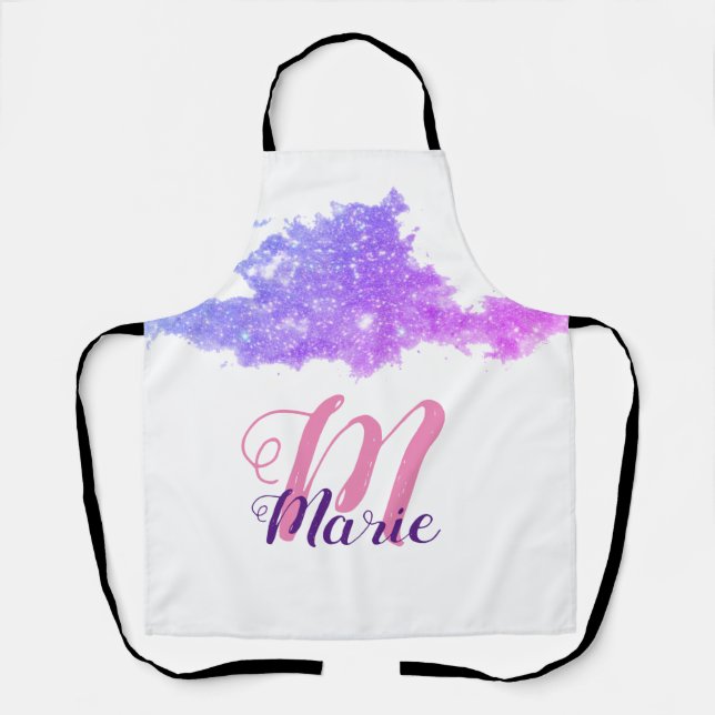 Tablier simple personnalisé rose violet pétillant ajouter  (Recto)
